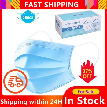 

50PCS Women Face Mouth Mask For Men Disposable Protect 3 Layers Filter Dustproof Earloop Non Woven Protective Mask Anti facemask