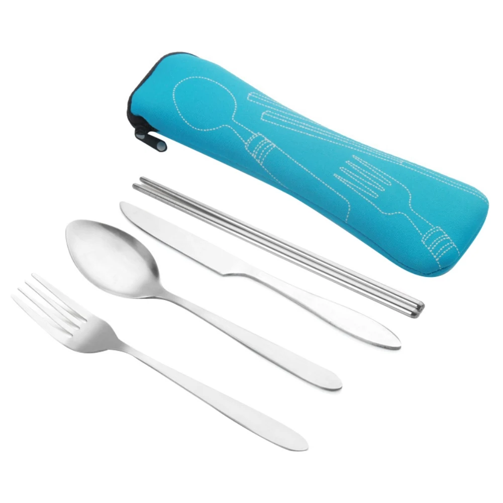 4Pcs/Set Stainless Steel Fork Spoon Chopsticks Portable Stainless Steel Tableware Ourdoor Travel Camping Cutlery Tools
