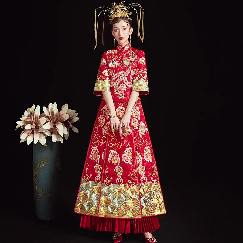 Китайское свадебное платье невесты ручной работы с вышивкой Cheongsam женская одежда Новинка Qipao marige платье костюм размера плюс 3xl