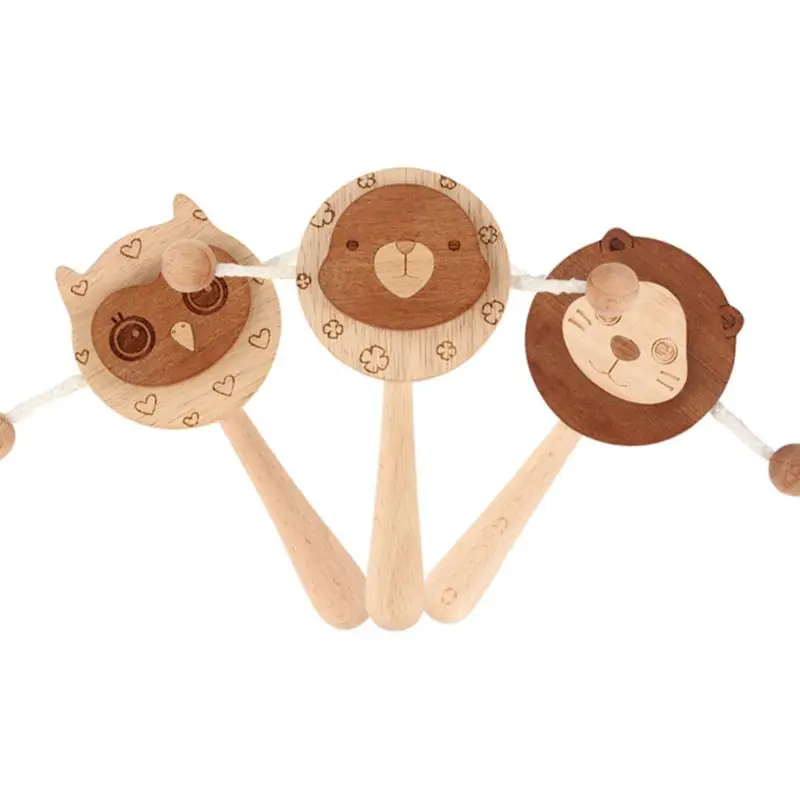 High Quality Wood Cute Baby Newborn Rattle Creative Practical Cartoon Wooden Bite Chew Toy 1