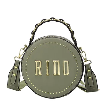 

2020 Vintage Rivets Small Circular Bags Purses And Handbags Zipper Shoulder Messenger Bag Luxury Designer Girl Travel Saddle Bag