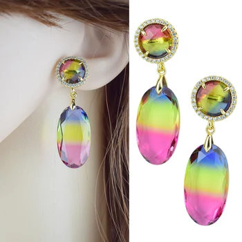 

Luxury CZ Crystal Charm Oval Drop Earrings Gold Color AAA Cubic Zircon Earrings Women Party Jewelry Gift