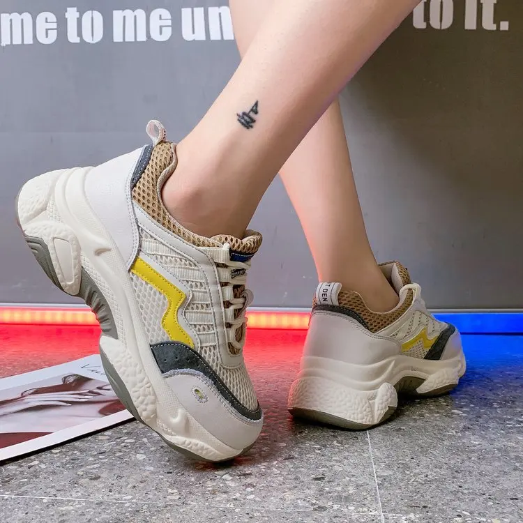 

2019 autumn new flat shoes women fashion simple color matching thick sole mesh breathable comfortable casual shoes