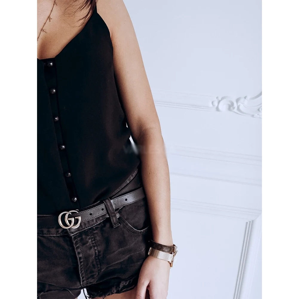 Женские модные летние повседневные топы на бретелях, жилет, блузка без рукавов, укороченная рубашка, много пуговиц, на бретельках, без рукавов