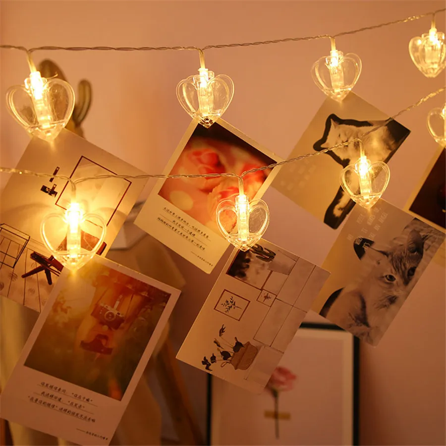 1.5/3/6M Card Photo Clips Fairy String Light Battery Operated Star Heart Shape Christmas Party Garlands | Лампы и освещение