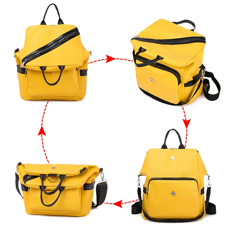 Модные многофункциональные сумки для женщин, кожаный рюкзак, сумка через плечо, складной водонепроницаемый рюкзак для путешествий, желтый, черный mochila