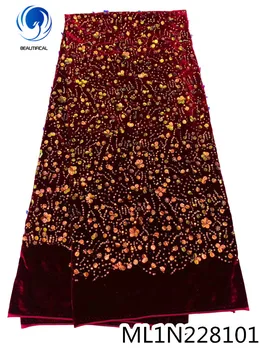 

BEAUTIFICAL african lace material french velvet lace fabric 5 yards sequins tissu nigerian lace ML1N2281