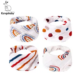 Kangobaby #My Soft Life# Rainbow Design Soft Breathable 4pcs Set Baby Muslin Burp Cloth Infinity Scarf Bib