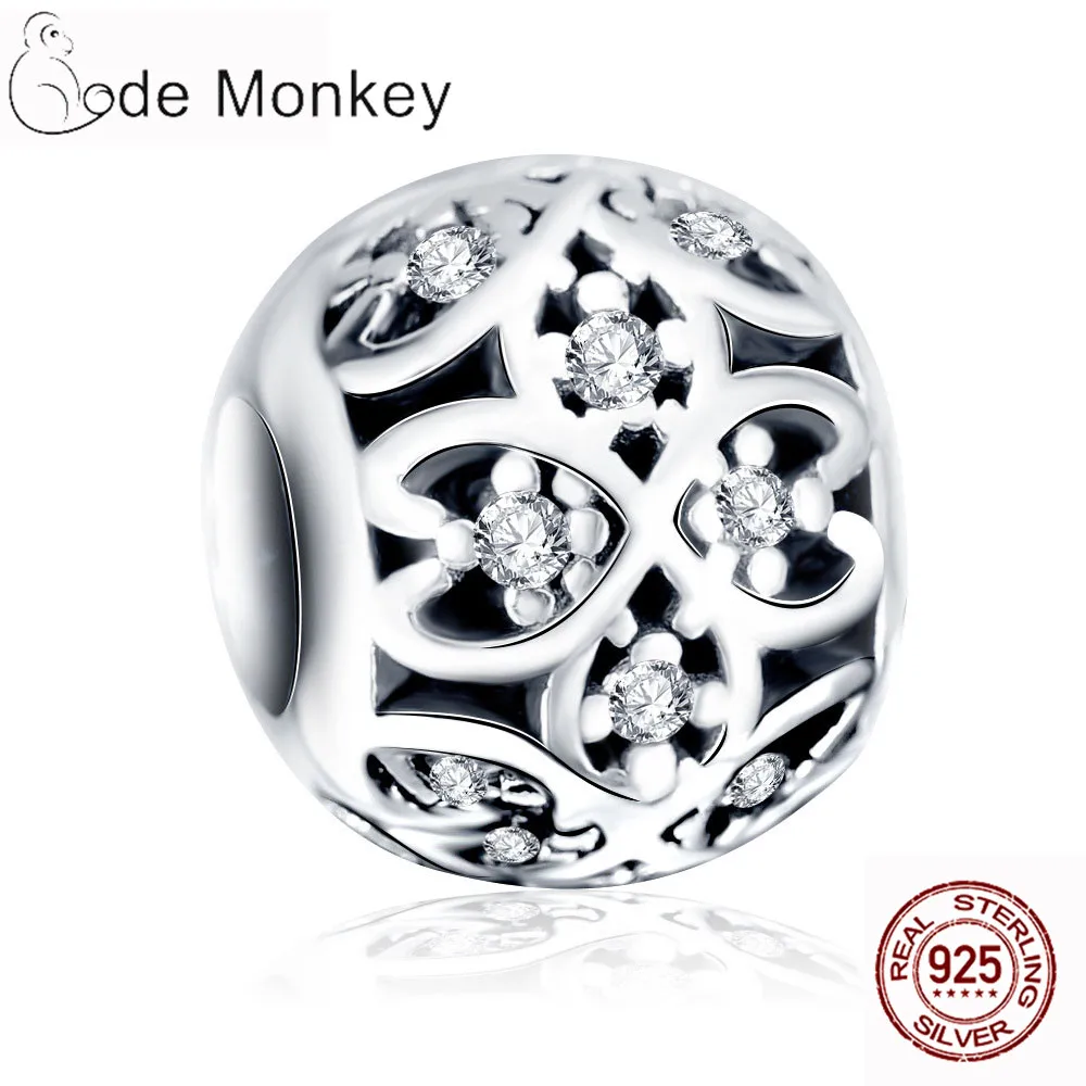 CodeMonkey,, настоящая серебряные бусины 925 пробы, сердце, полые, Подвески, подходят к оригиналу, CodeMonkeyBracelets, для женщин, сделай сам, ювелирное изделие, CMC552
