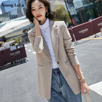 

2020 New Fashion Slim Business Plaid Suits Blazers Women Work Office Ladies Long Sleeve Casual Striped Blazer Coat Jacket
