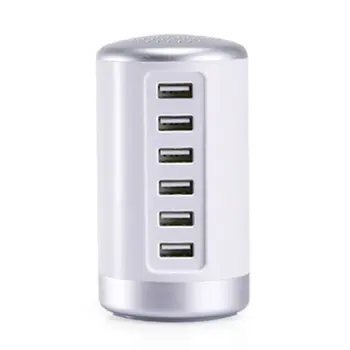 

Universal Cylindrical Shape 6USB Charger Multi-Ports USB Outdoor Wall Travel Charger Desktop Charging Hub Station
