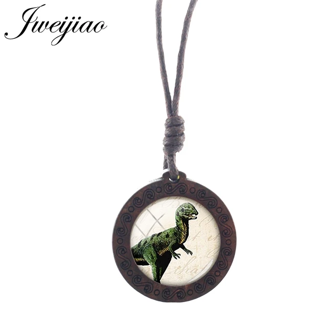JWEIJIAO Dinosaur Tyrannosaurus Pattern Gothic Necklace Rope Chains Wooden Round Pendant Jewelry Boys Party Accessories NS297 01 NS297 04