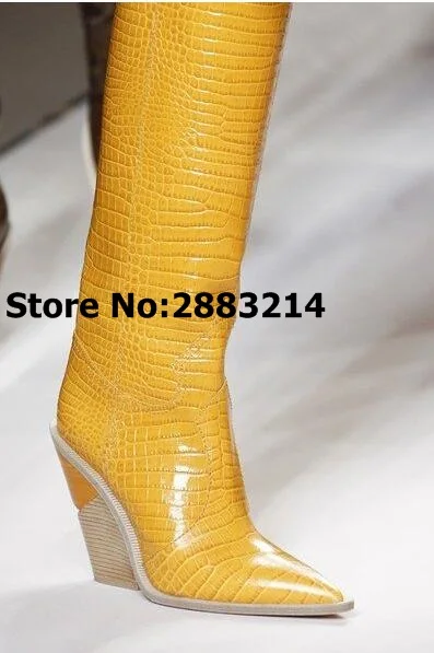 picture 5 Original Quality Women Unique Heels Pointy Toe Knee High Long Boots Luxury Winter Autumn Motorcycle Boots Shoes Euro Size 34-46 - Цвет: picture 5