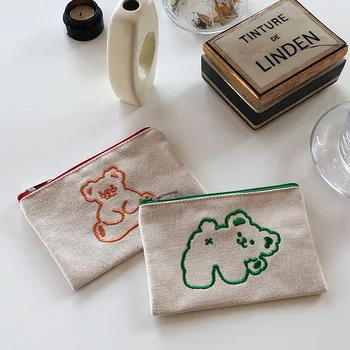 

Women Canvas Bear Flower Zipper Zero Wallet Phone Key Bags Japan Animal Prints Zipper Coin Purses Female Pocket Makeup Bag