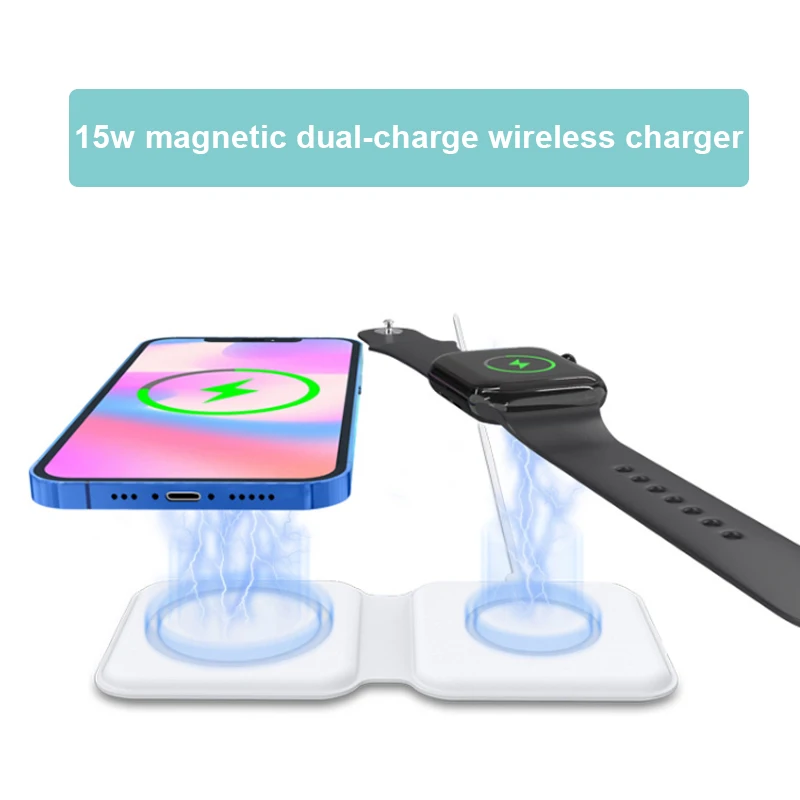 

Magnetic wireless charger 15w for iphone 12 Charger folding two-in-one wireless charger for iphone12 pro iwatch Airpods