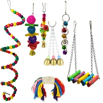 

7 Pcs/set Parrot Toy Parrots Posing Chewing Hanging Hook with Bell Small Medium Birds Pet Toys Gifts