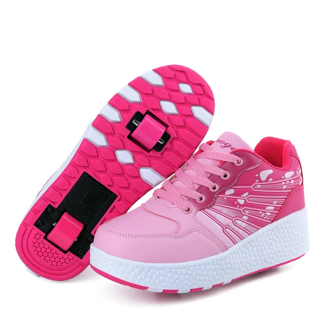 US $13.11 EUR 32-43  Children Junior Roller Skate Shoes Kids Sneakers With Two heelies Boys Girls Wheels Shoe