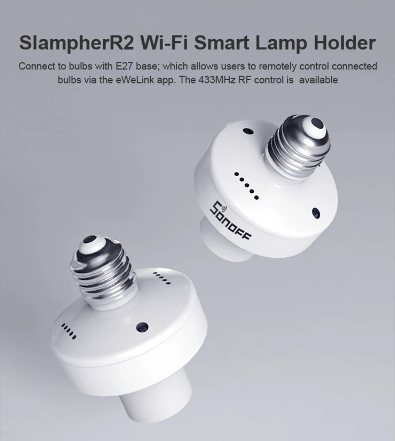 SONOFF Slampher R2 E27 смарт-лампочка WiFi держатель переключатель RM433 беспроводная домашняя Автоматизация совместима с Alexa Amazon Google Home