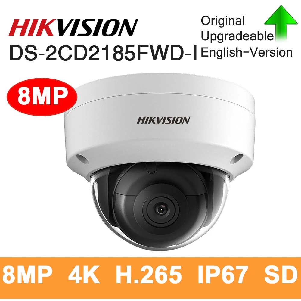  Hikvision Original IP Camera 8MP IR Fixed Dome DS-2CD2185FWD-I Network Camera POE H.265 Updatable C