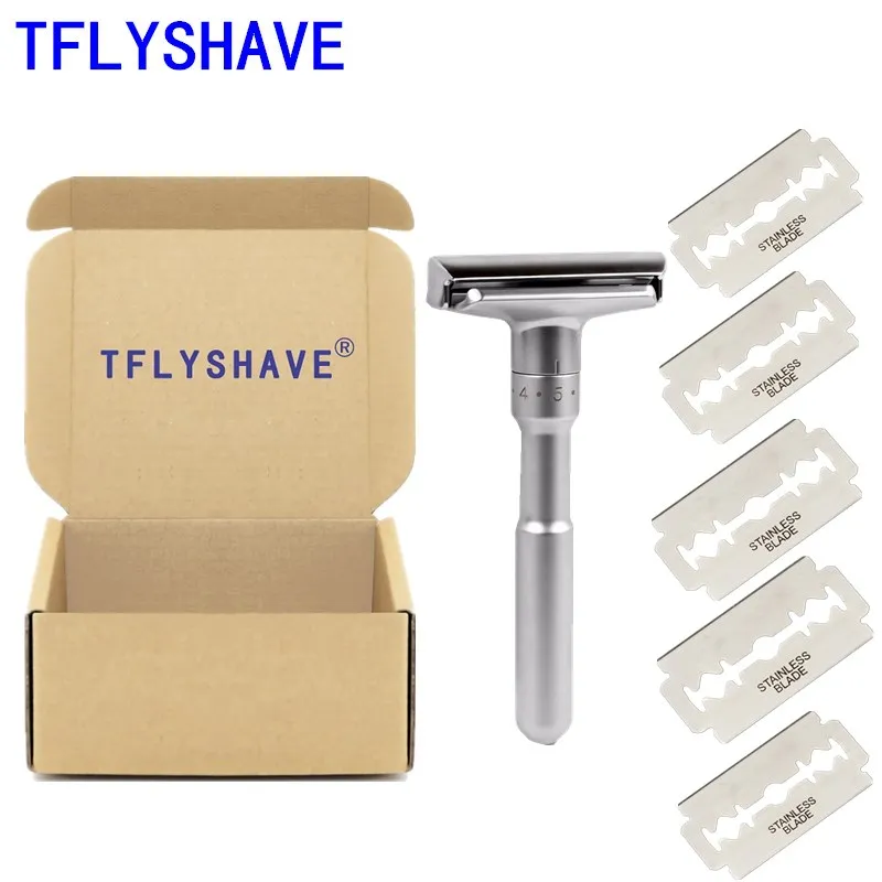 

TFLYSHAVE Men Double Razor Edge Adjustable Razor Shaver Smooth to Aggressive Hair Removal Razor with 5 Blades Manual Shaver