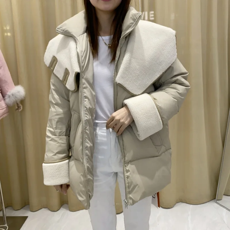 

Mozuleva Winter 2020 Down Jacket Women's Middle and Long Style Thickened Loose Thin Lamb Hair Splicing Women's Coat Fashion