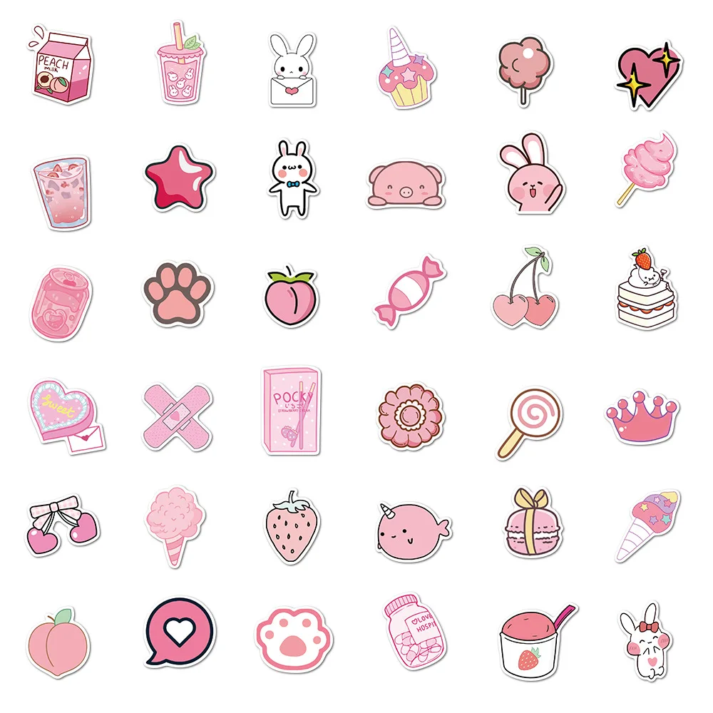 50pcs Pink Girl Things Cute Stickers Girls Scrapbooking For Laptop Car  Helmet Motorcycle Aesthetic Pink Sticker Craft Supplies