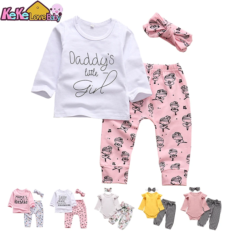 Outfits Clothing Pants Daddys Newborn Girl Little Fashion Infant Letter Pink 3pcs Headband