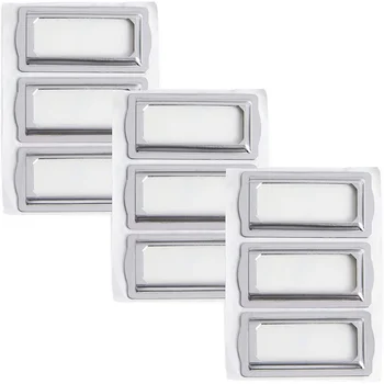 9 Pezzi Etichette Metalliche Autoadesive per Libri, Porta Etichette Orizzontali con Clip, Targhette Metalliche per Cassetti, Targhetta Argentata per Ufficio