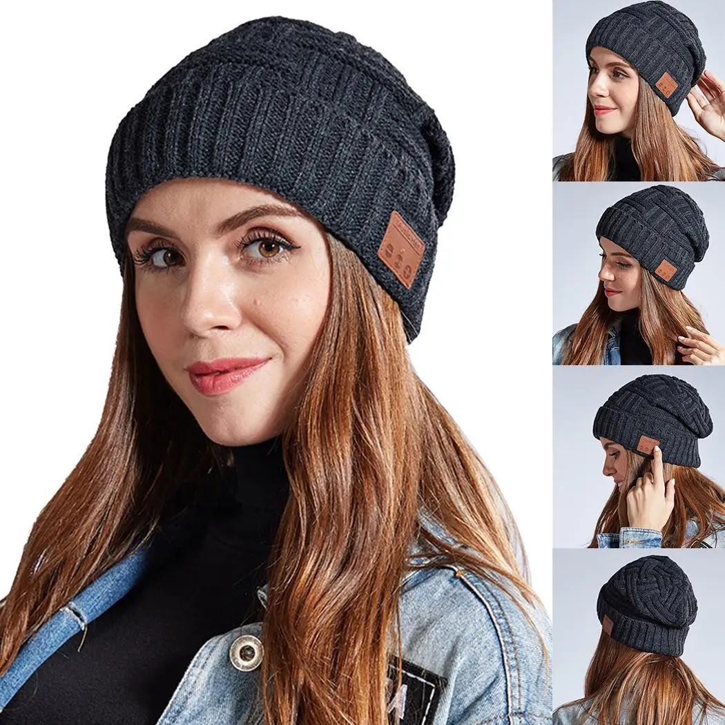 Wireless Cuffed Bluetooth Music Headset Hat Autumn Winter Warm Knitted Black Cap 5.0 | Электроника