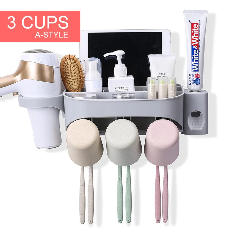 A Style 3 cups Держатель для зубной щетки автоматический диспенсер для зубной пасты держатель для ванной аксессуары набор зубной пасты соковыжималка настенный держатель для телефона стойка - Цвет: A Style 3 cups