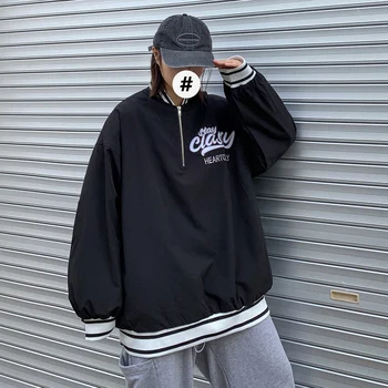

2020 Spring And Autumn New Japanese Trend Couple Baseball Collar Sweatshirt Fashion Casual Loose Top Jacket Black / White S-XL