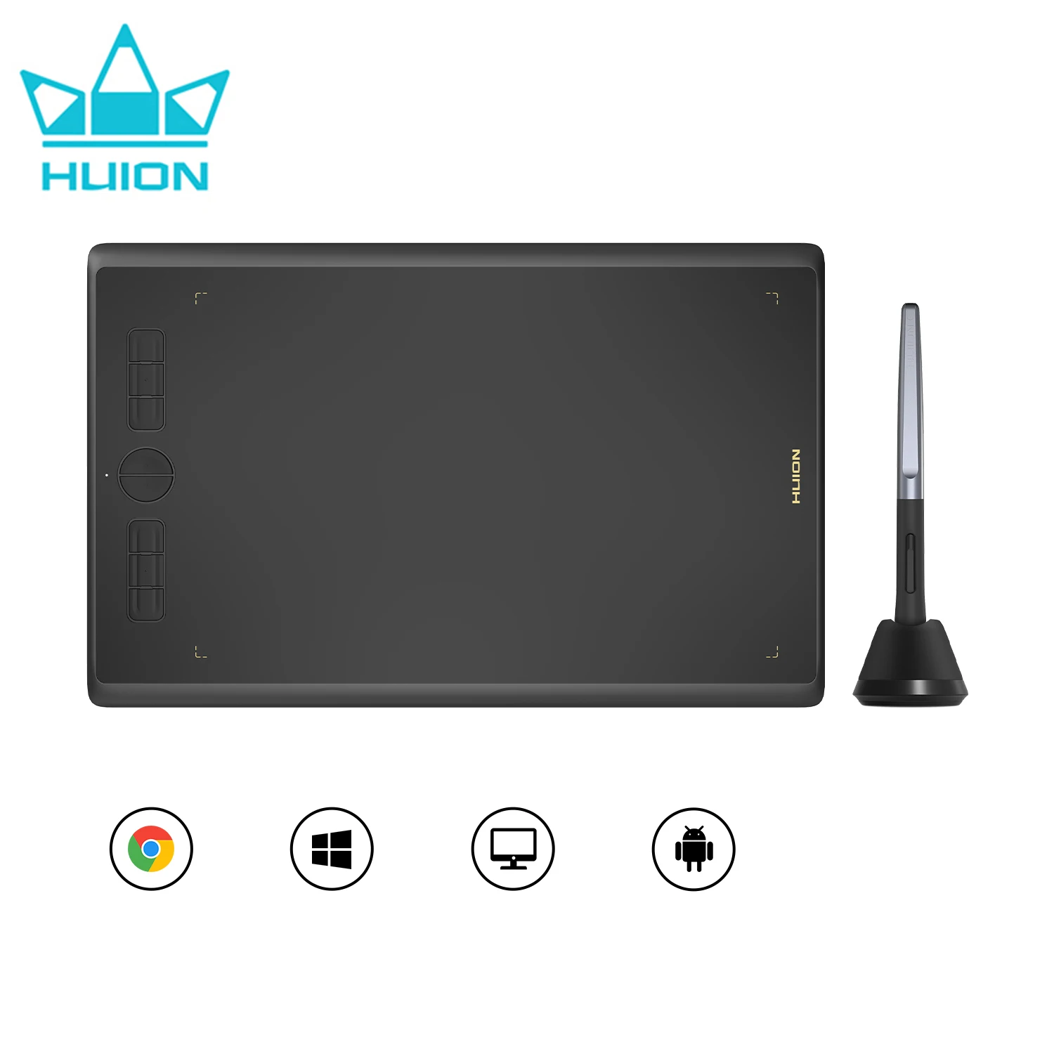 Huion H610x Gráficos Tablet Desenho 8192 Níveis de Pressão Bateria Livre Caneta Comprimidos Chromebook Android Suportado Teclas de Atalho