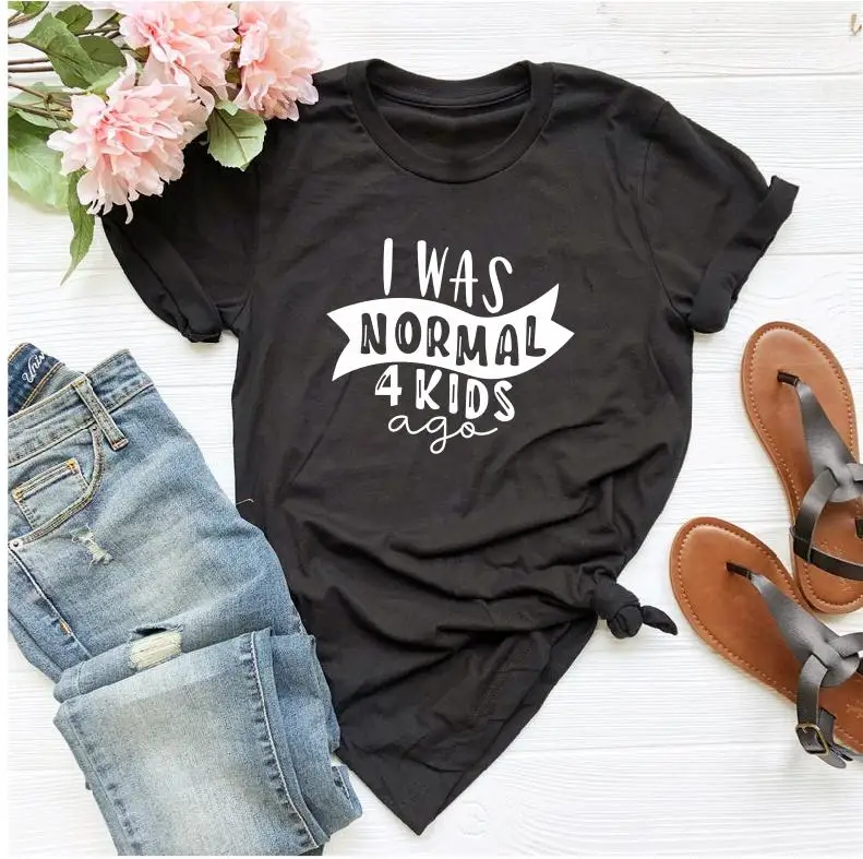 Футболка с надписью «Four Kids I Was Normal 4 Kids Ago», женские футболки с надписью «Mom Life», подарок на день матери для женщин, футболка с короткими рукавами
