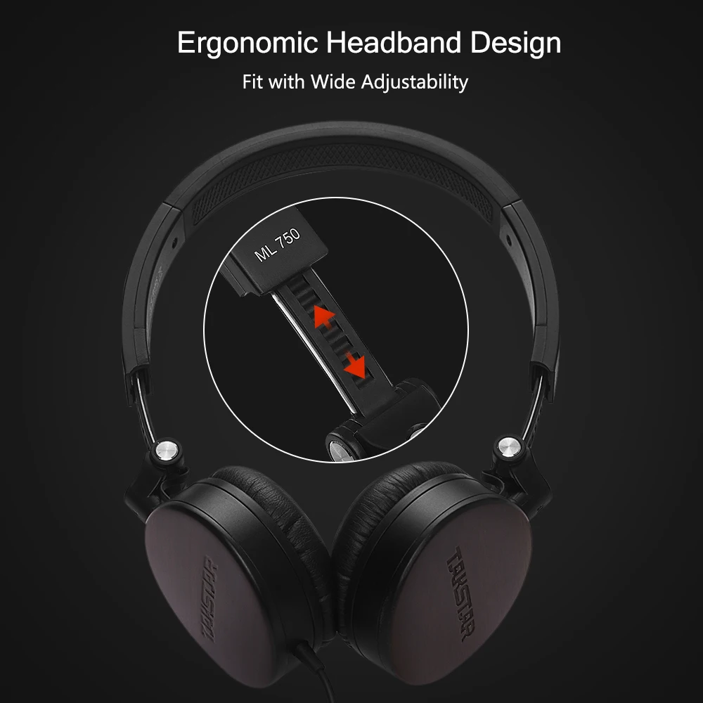 

TAKSTAR ML 750 MFi Certificated Sandalwood Foldable Over Ear Headphone Mic Noise Cancelling Wired Dynamic Headsets Carry Case