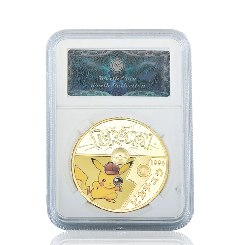 coin4 with case WR Пикачу позолоченные Коллекционные монеты с держателем японские монеты оригинальные аниме монеты подарок на год дропшиппинг - Цвет: coin4 with case
