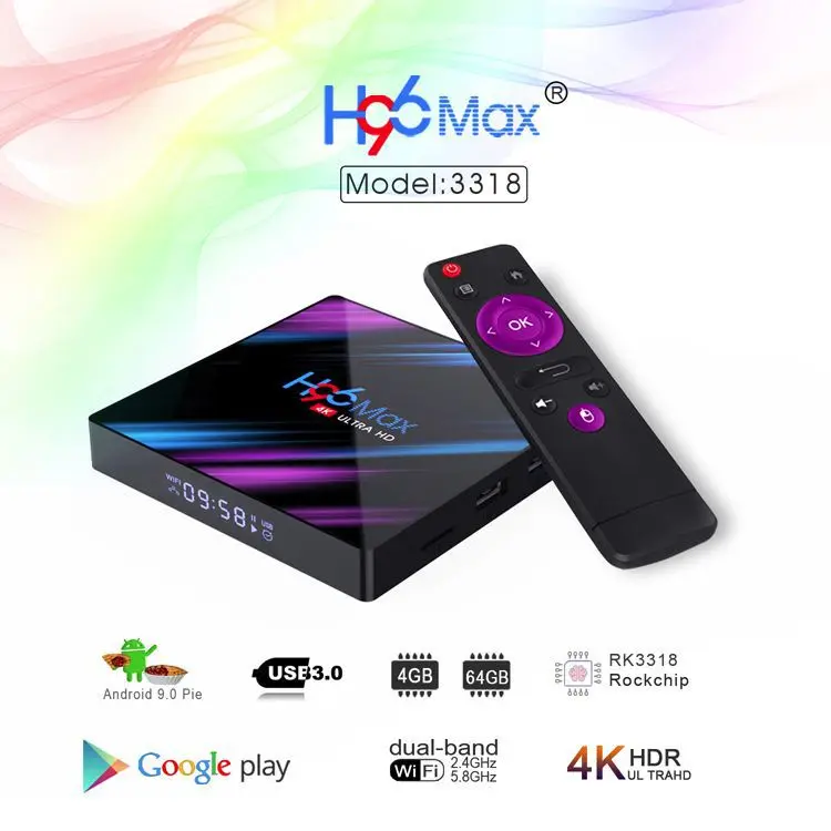 H96 MAX RK3318 Android коробка Смарт ТВ коробка Android 9,0 4 Гб медиаплеер 4K Google голосовой помощник Netflix Youtube H96MAX 2GB16GB