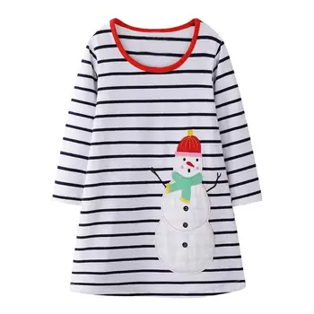

Toddler Girls Kids Autumn Winter Dress Baby Girl Christmas Cartoon Snowman Stripe Princess Dress Outfits For Children Gifts