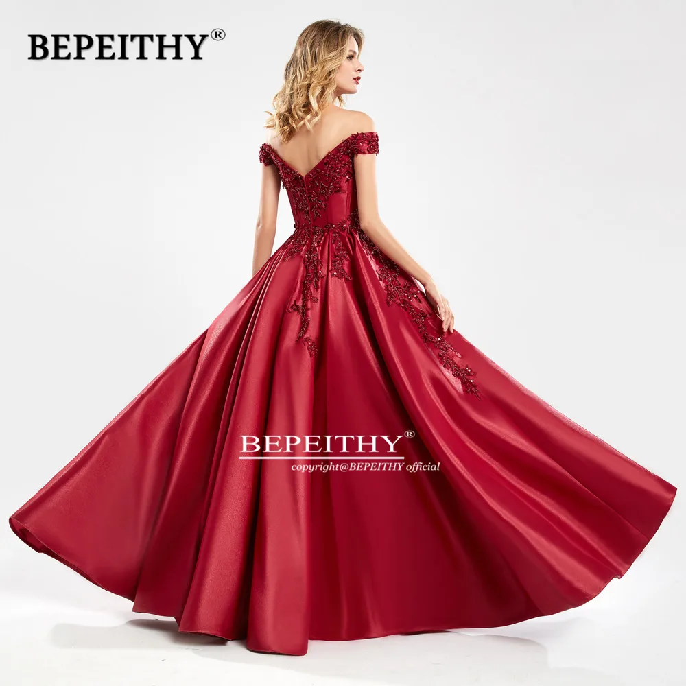 BEPEITHY с открытыми плечами Красное длинное вечернее платье с кружевным лифом и Robe De Soiree вечернее платье Винтаж Выходные туфли на выпускной вечерние платье