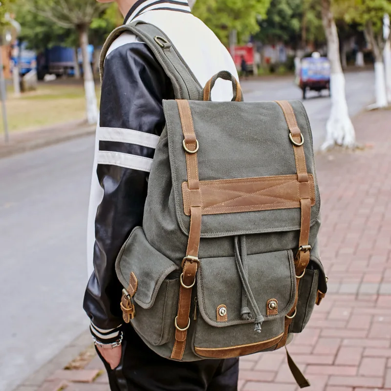 

2019 European Canvas Bag Qisemian Canvas Backpack Men's Outdoor Travel Large-Volume Casual Computer Backpack