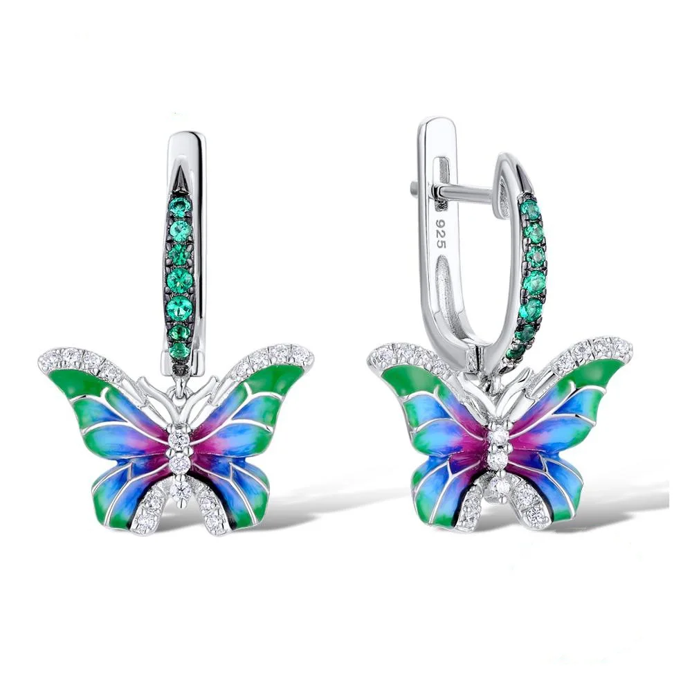 Красочные эмалированные висячие серьги-бабочки, элегантные дикие животные, женские вечерние украшения для банкета, висячие серьги для женщин