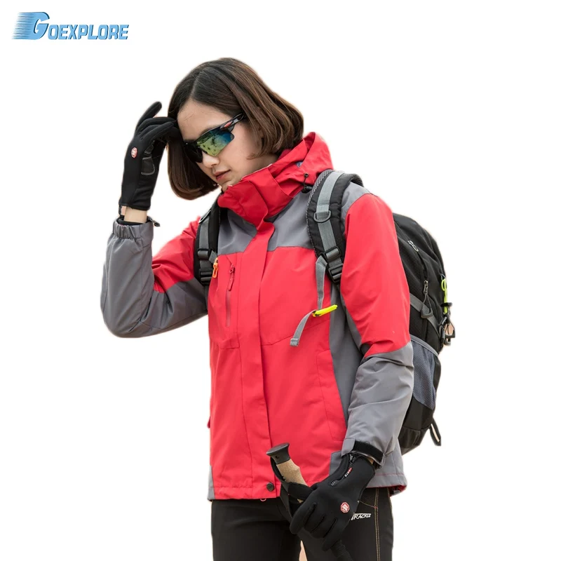 Зимняя куртка 2 шт. флисовые куртки походные водонепроницаемые ветрозащитные термо уличные туристические куртки походная куртка для женщин - Цвет: red