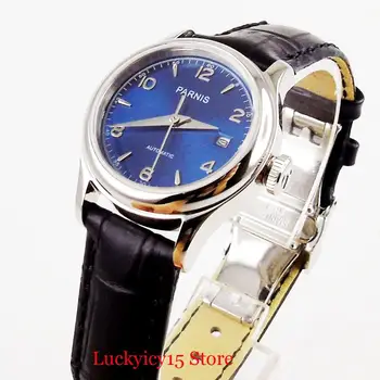 

PARNIS Classic Mini Lady Women Watch Wristwatch Blue Dial Date Window MIYOTA Movement 26mm Round Polished Case Leather Strap