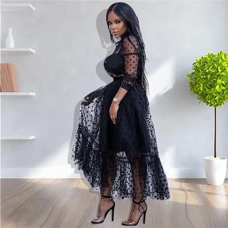 polka dot sheer maxi dress