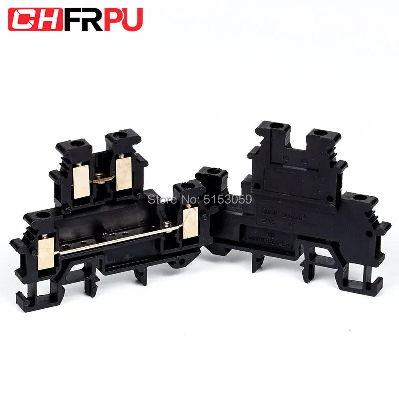 Black CHFRPU 10 шт. MBKK-2.5 din-рейку клеммные блоки MBKK2.5 разъем двухслойные клеммные блоки винт электрическая проводка - Цвет: Black