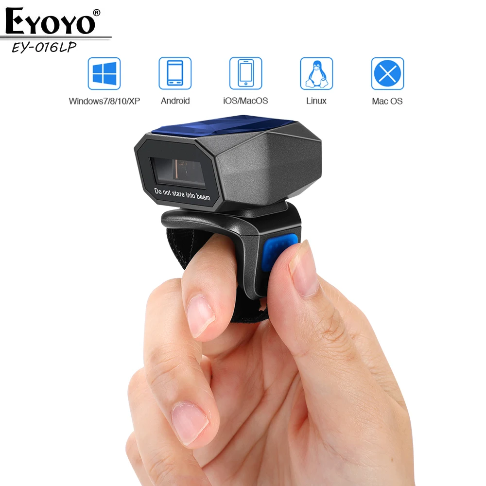 Eyoyo EY-016LP Bluetooth Portable Wearable Ring Barcode Scanner 1D Mini Finger Bar Code Reader 2.4GHz Wireless USB for Phone PC |