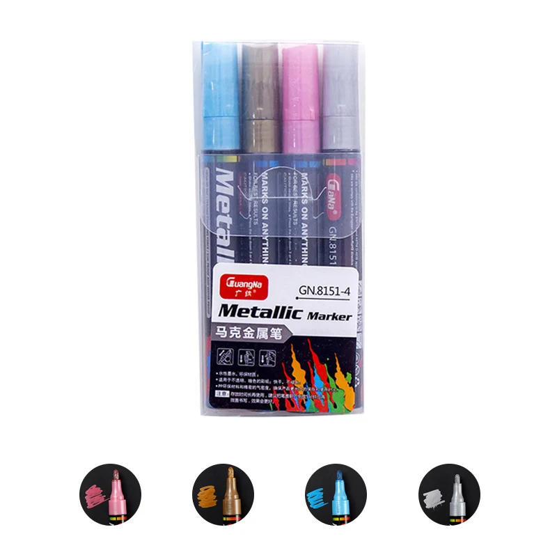 4pcs/Lot Metallic Markers Paint Pens-medium Tip Paint Pens Metal Art Permanent Marker Set For Card Making Paint Pens School Pen