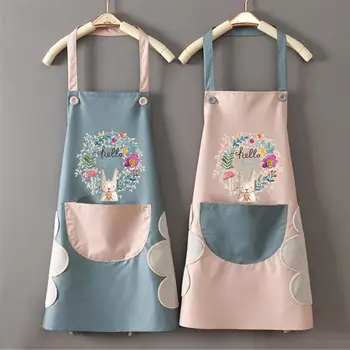 

Household Waterproof Oil-Proof Hand-wiping Kitchen Apron Cartoon Wreath Rabbit Adult Bibs Kitchen Nail Shop Apron Cleaning Tool