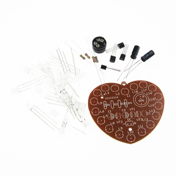 

Music Flash Light Kits 18 LEDs Heart-Shaped Red Green Dual-Color Flashing Music Gift Electronic Fun Parts DIY Kit