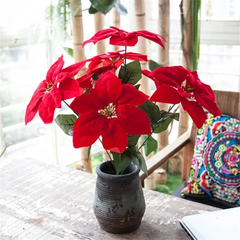 

Christmas Flower Red Bouquet Artificial Festival Party Decor Simulated Poinsettia Handmade Freeshipping