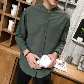

2020 Spring And Autumn New Japanese Pure Color Loose Cotton Linen Long Sleeve Shirt Fashion Casual Top White / Black / Green